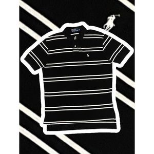 Vintage Polo by Ralph Lauren Black and White Striped Polo Shirt Men’s Medium